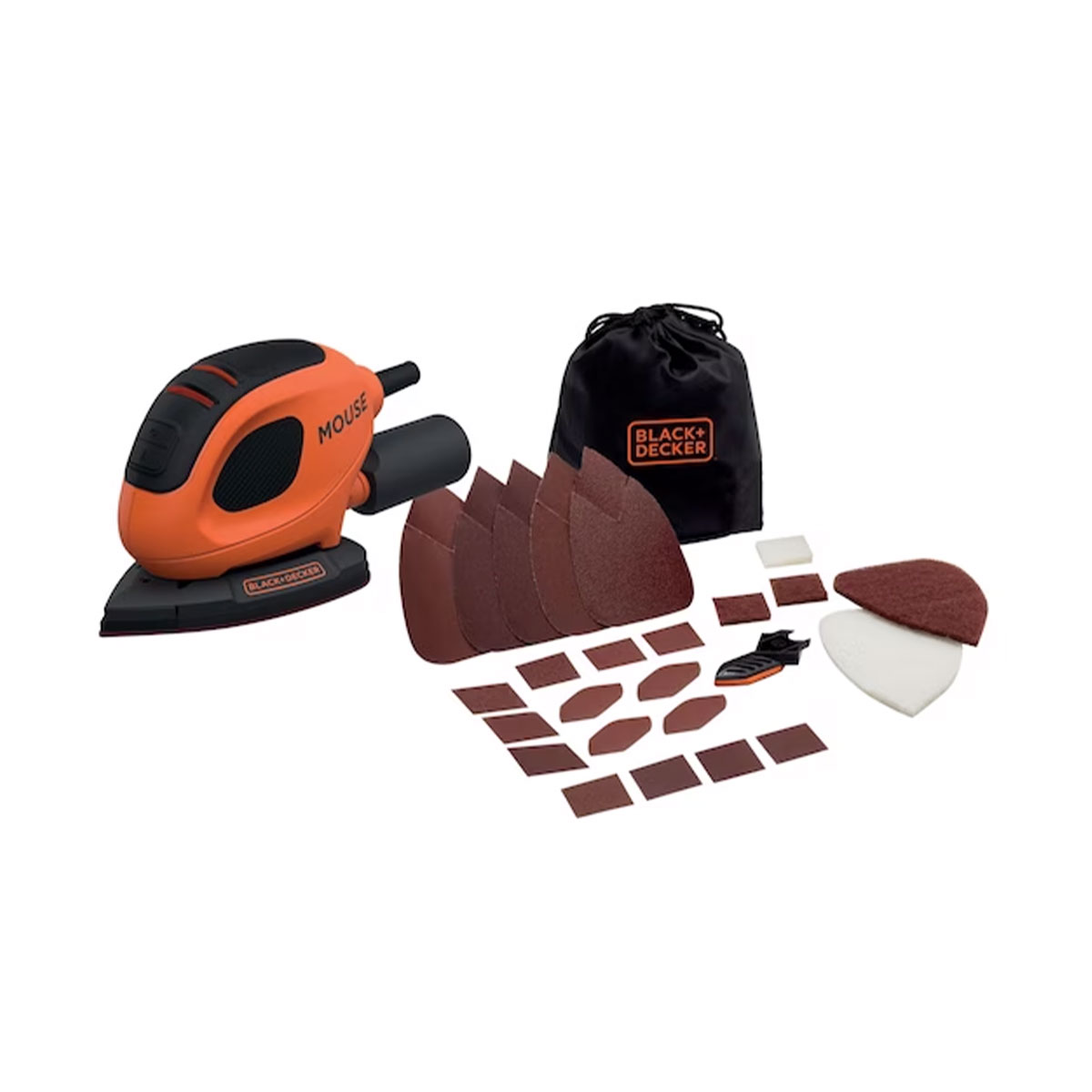 Lijadora Mouse Black And Decker BEW230BC-QS con 15 accesorios y bolsa.