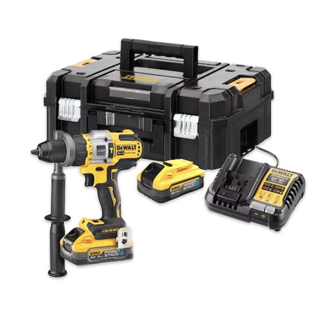 Taladro Percutor XR 18V XRP POWERSTACK Li-Ion 5Ah DEWALT DCD999H2T-QW con 2 baterías POWERSTACK 5Ah, cargador Multivoltaje XR y maletín TSTAK.