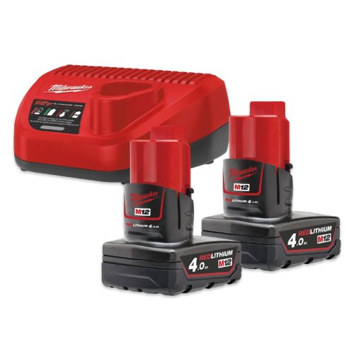 Kit Milwaukee M12 NRG-402 con dos baterías M12 B4 4.0Ah y un cargador M12 C12 C.