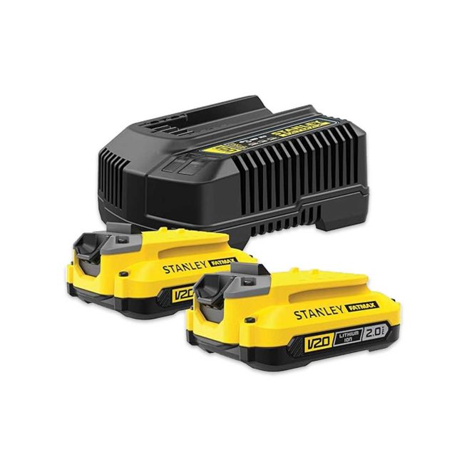 Pack FATMAX STANLEY SFMCB12D2-QW con Baterías V20 Li-Ion 18V 2Ah y Cargador V20 Li-Ion 18V 2A